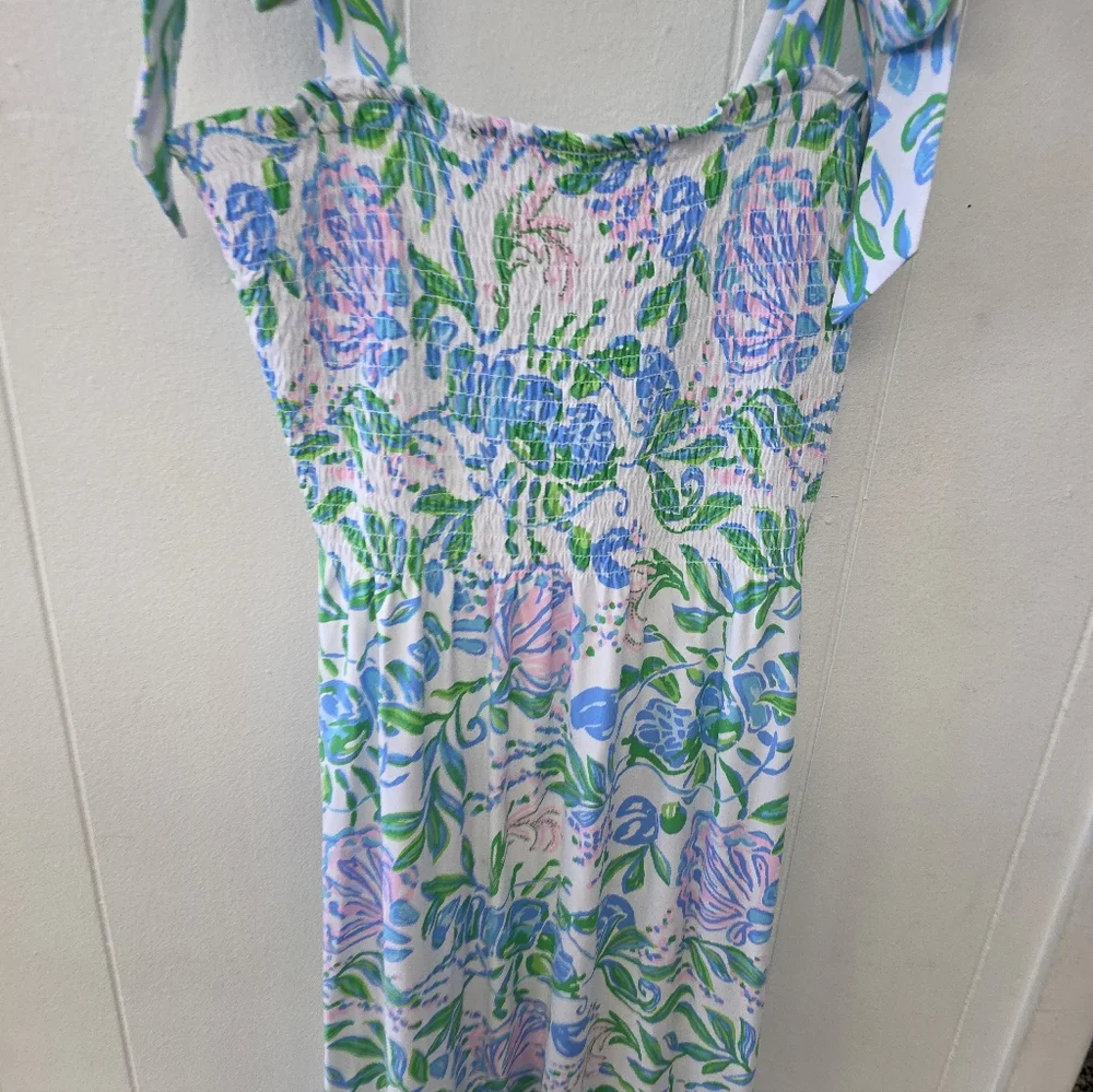 Lilly Pulitzer Floral Tie-Shoulder Maxi Dress in Blue, Green, Pink - Picture 2 of 5